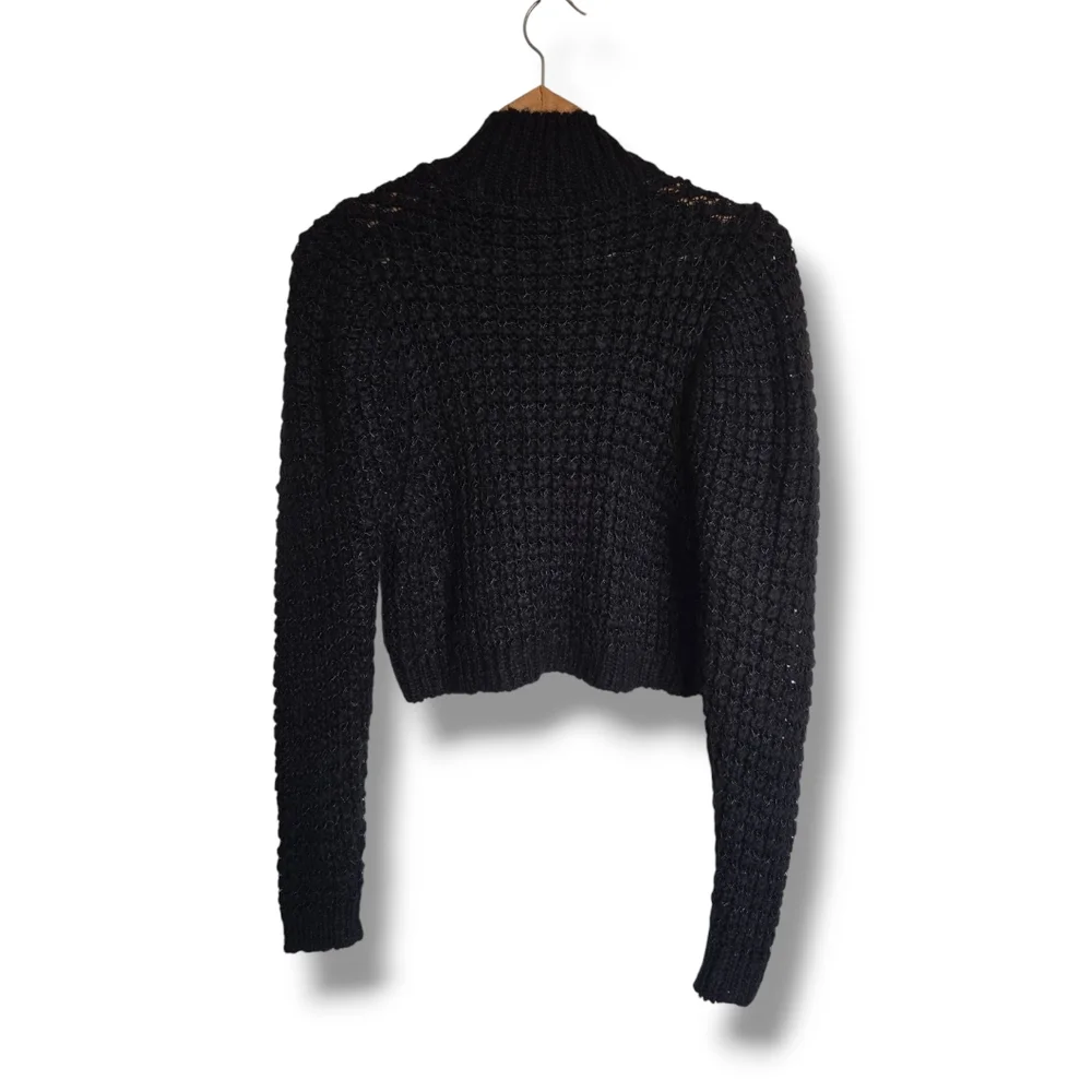 ZARA Women's Black Wool Blend Knit Mock Neck Crop Sweater - Picture 7 of 16